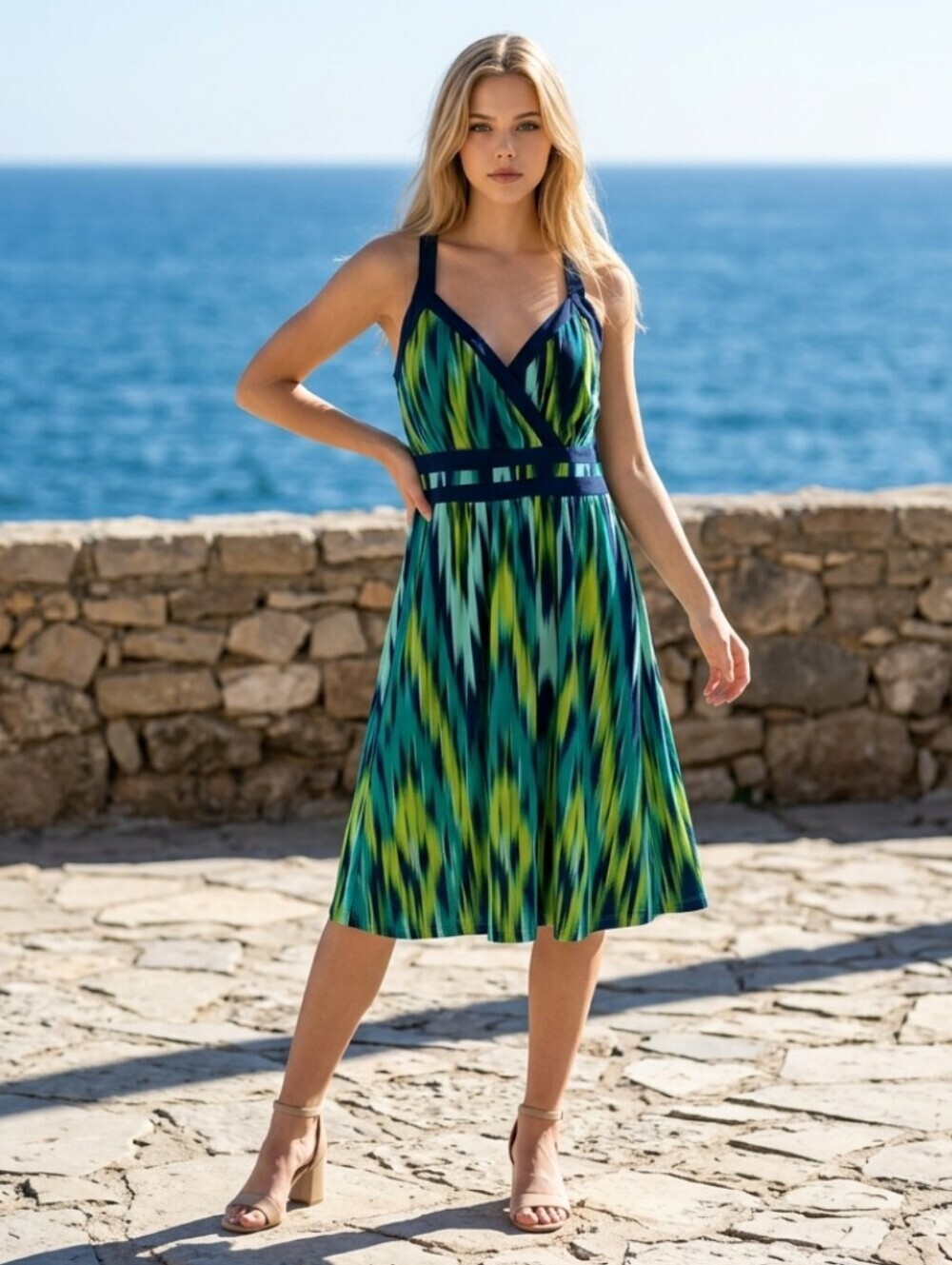 Apt 9 Sleeveless V-Neck Midi Dress in Green & Blue